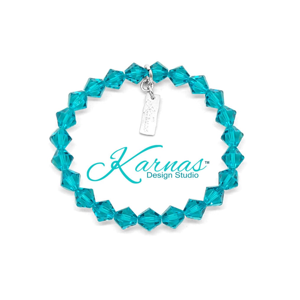 Stackerz Blue Zircon Stretch Bracelet Made With Crystal Pick Your Finish & Size Karnas Design Studio Free Shipping