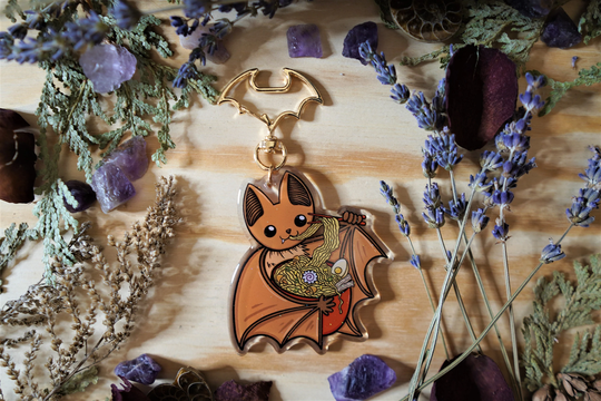 Discounted Sparkly Acrylic Ramen Bat Keychain/ B Grade/ Ramen/ Art/ Kawaii Kawaii/