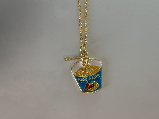 Spicy Ramen Noodle Cup Gold Enamel Necklace