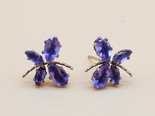 10K Yellow Gold Overlay Silver Amethyst Dragonfly Butterfly Earrings