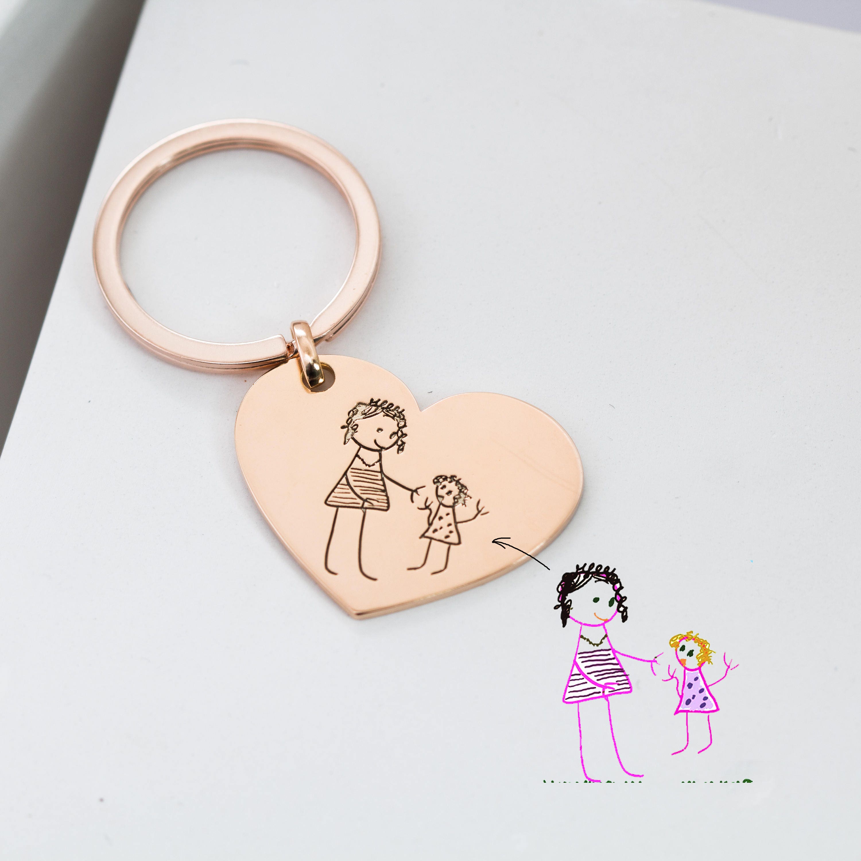 Best Mother's Gift Kids Drawing Keychain Engraved Baby Artwork Charm Personalized Heart Mom Gift For Grandma cm26