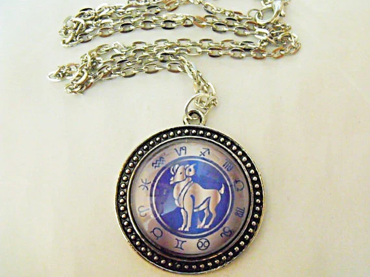 Silve Pendant Necklace, Zodiac Symbol Aries Mens Womens Gift Handmade