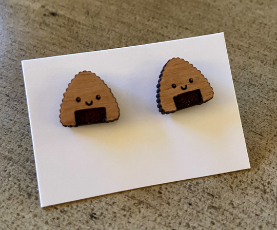 Onigiri Japanese Rice Balls Stud Earrings. Laser Cut. Jmp Designs - Shop Name Jillmccp
