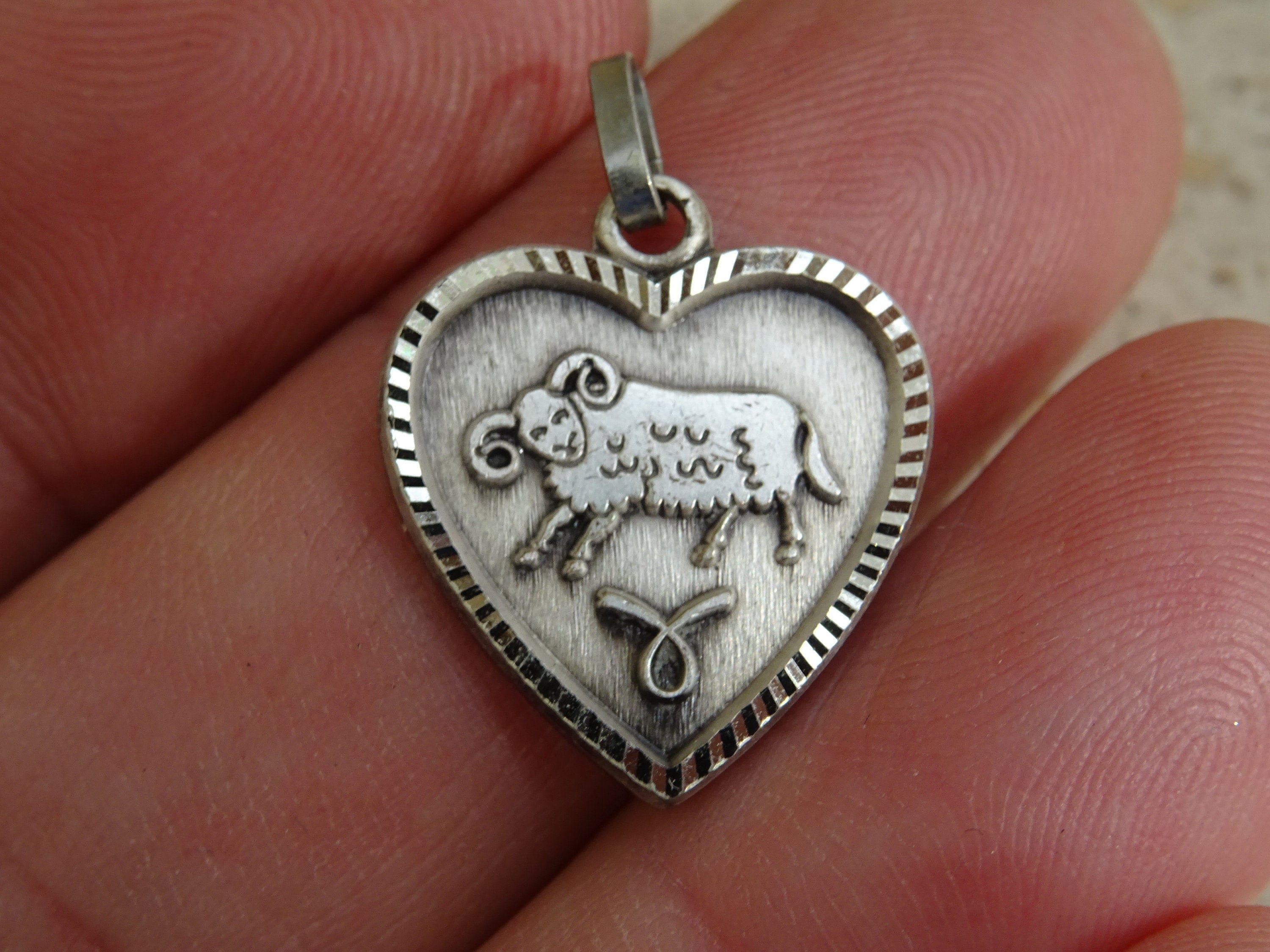 Vintage Silver Plated Zodiac Constellation Medal Pendant Charm Medallion Sign Of Aries. | Ram B 9