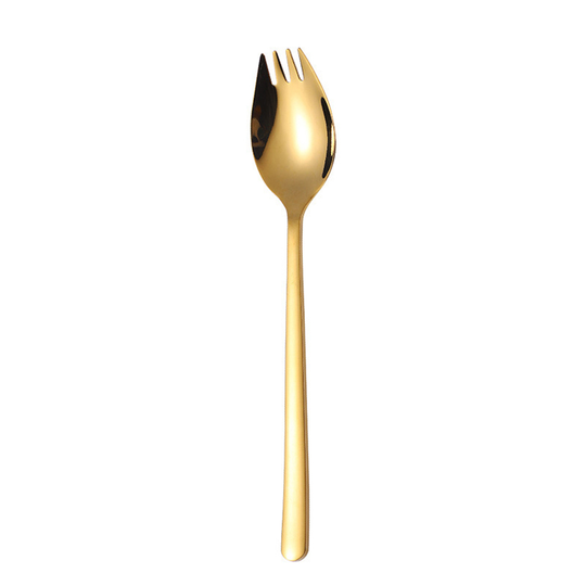 2 in 1 Multifunction Spork Spoon Fork Noodle Fruit Salad Kitchen Restaurant Tool - golden