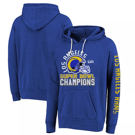 Men's Majestic Threads Royal Los Angeles Rams Super Bowl LVI Champions Hard Count Pullover Hoodie, Size: 3XL, LAR Blue