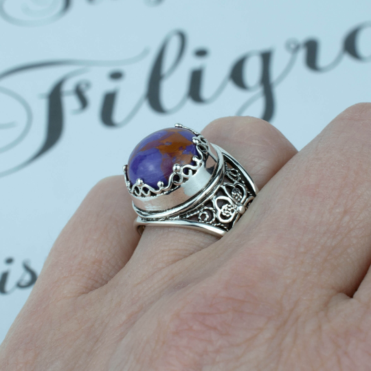 Mojave Turquoise 925 Sterling Silver Ring Artisan Made Handcrafted Filigree Art Statement