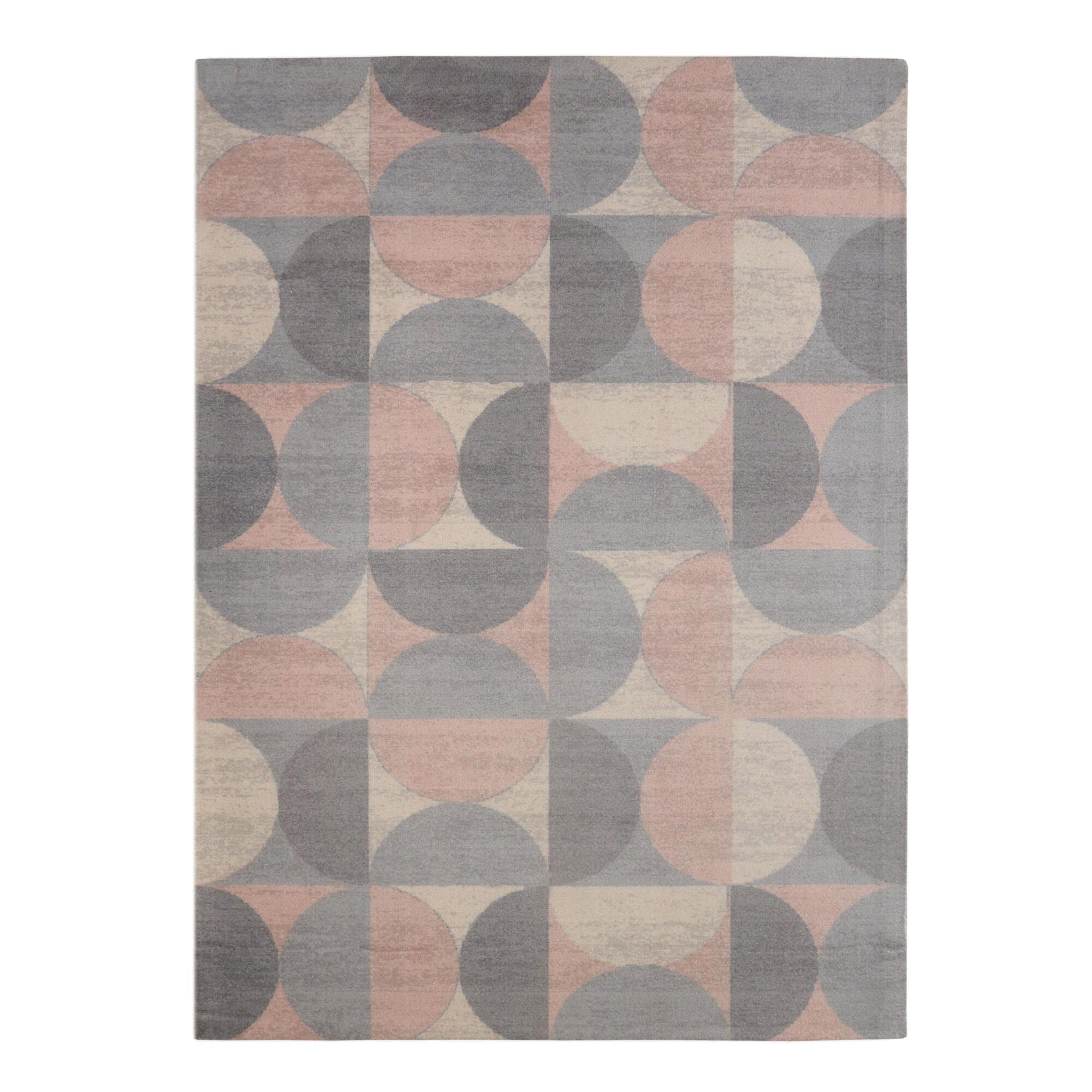Gray and Blush Mid Century Lunar Area Rug: Multi - Nylon - 5' x 8' by World Market