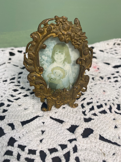 Antique French Picture Scroll Frame Glass Mini Miniature Photograph Dresser Metal