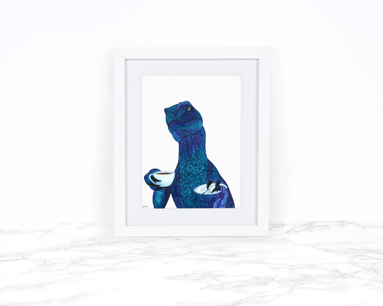 Dinosaur Art Print, Funny Kitchen Decor, Whimsical Animal Velociraptor Decor