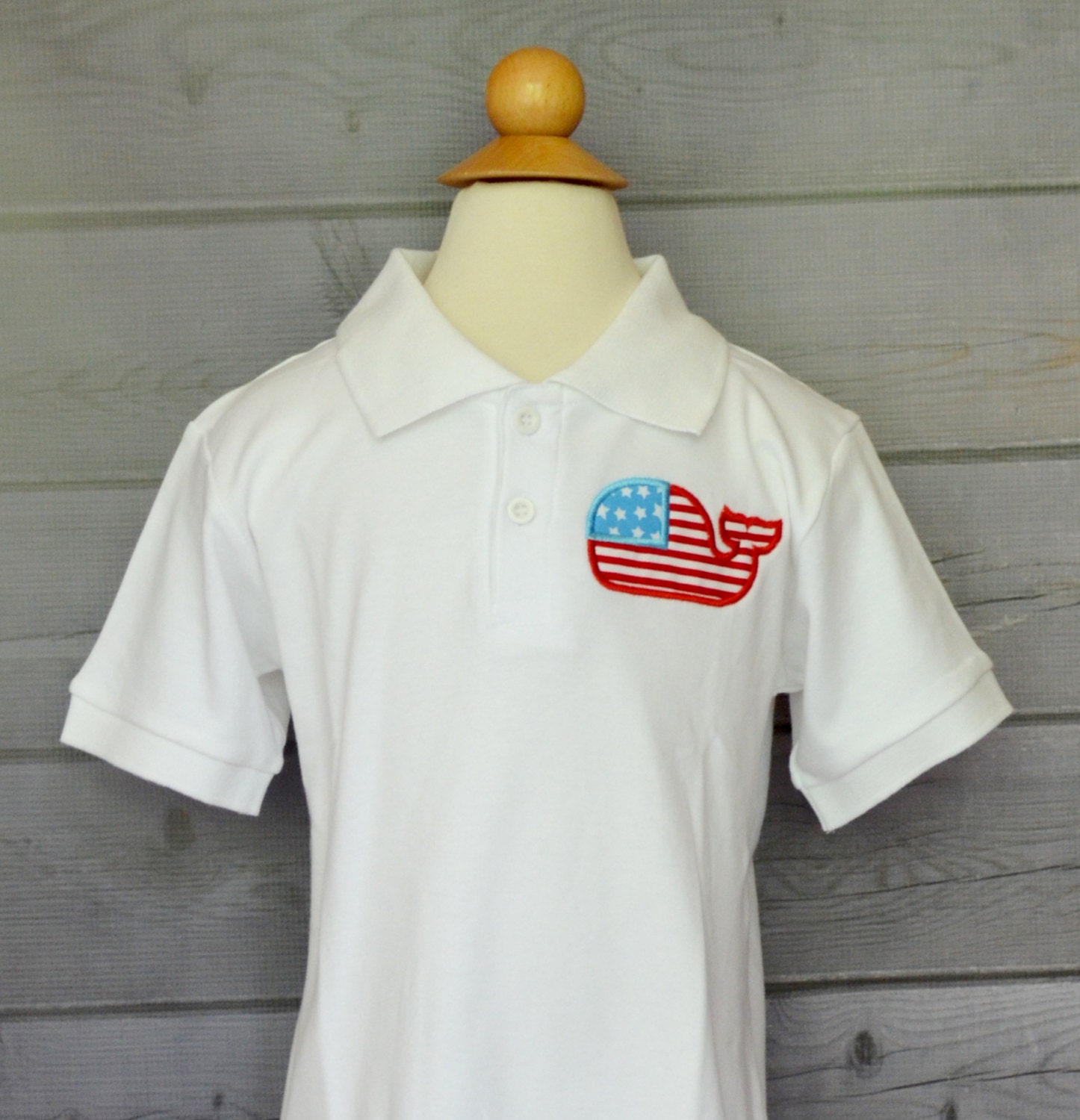 Personalized 4Th Of July Whale Flag On Polo Style Shirt For Boy Or Girl