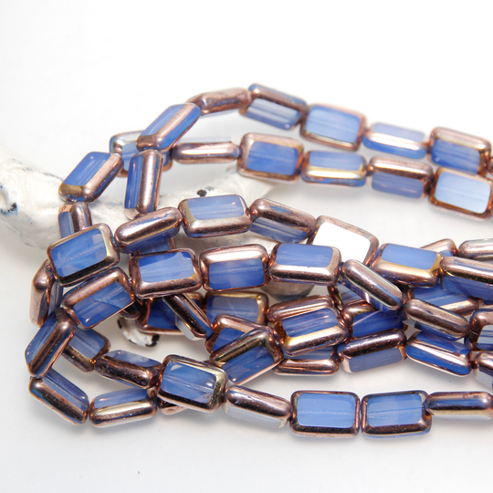 Czech Glass Translucent Periwinkle Blue Rectangular Window Bronze Finish X 10 Beads