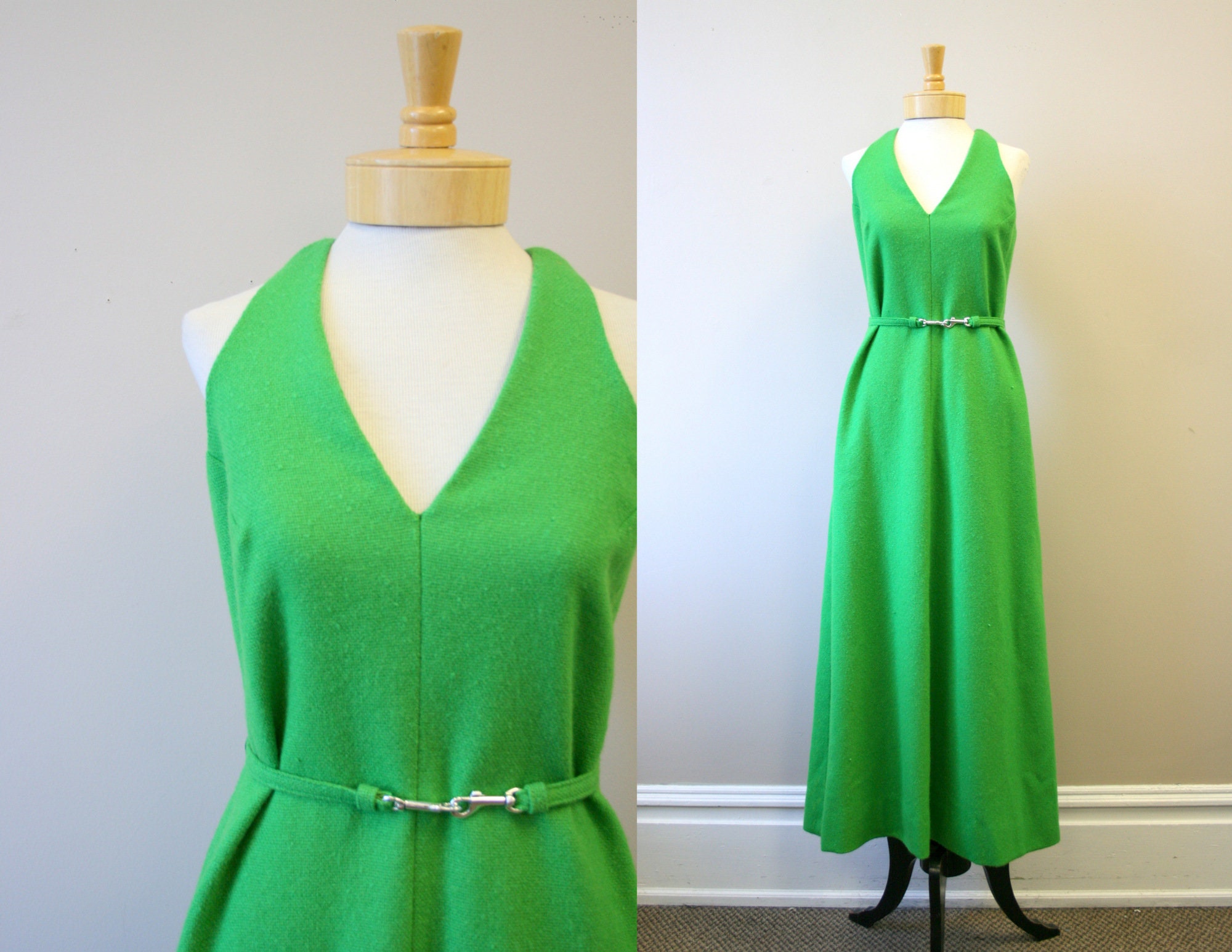 1970S Craig Craely Green Wool Blend Maxi Dress