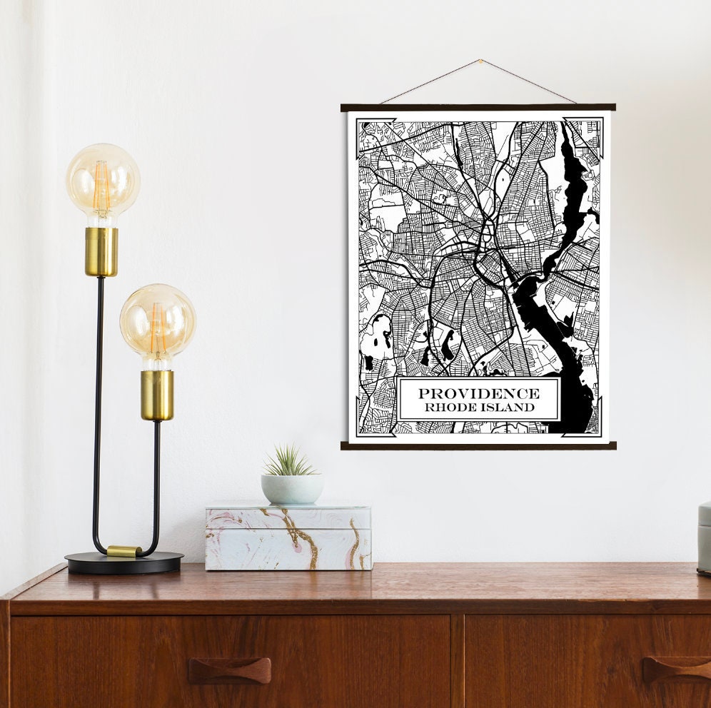 Providence Rhode Island Street Map | Hanging Canvas Of Printed Marketplace