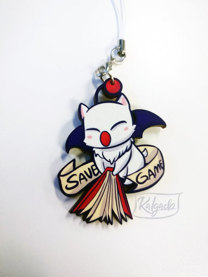 Final Fantasy Moogle Save Game Wooden Keychain Charm