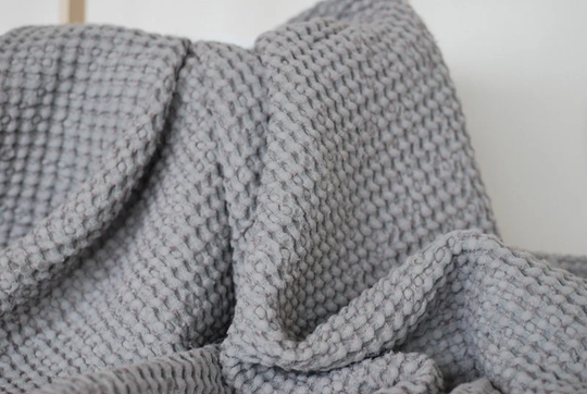 Kids Waffle Blanket Throw, Grey Linen Cotton Baby Blanket, Gift For New Mom, Blended
