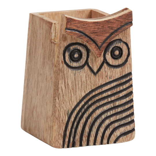 Wood Owl Eyeglass Holder and Pencil Cup: Brown by World Market