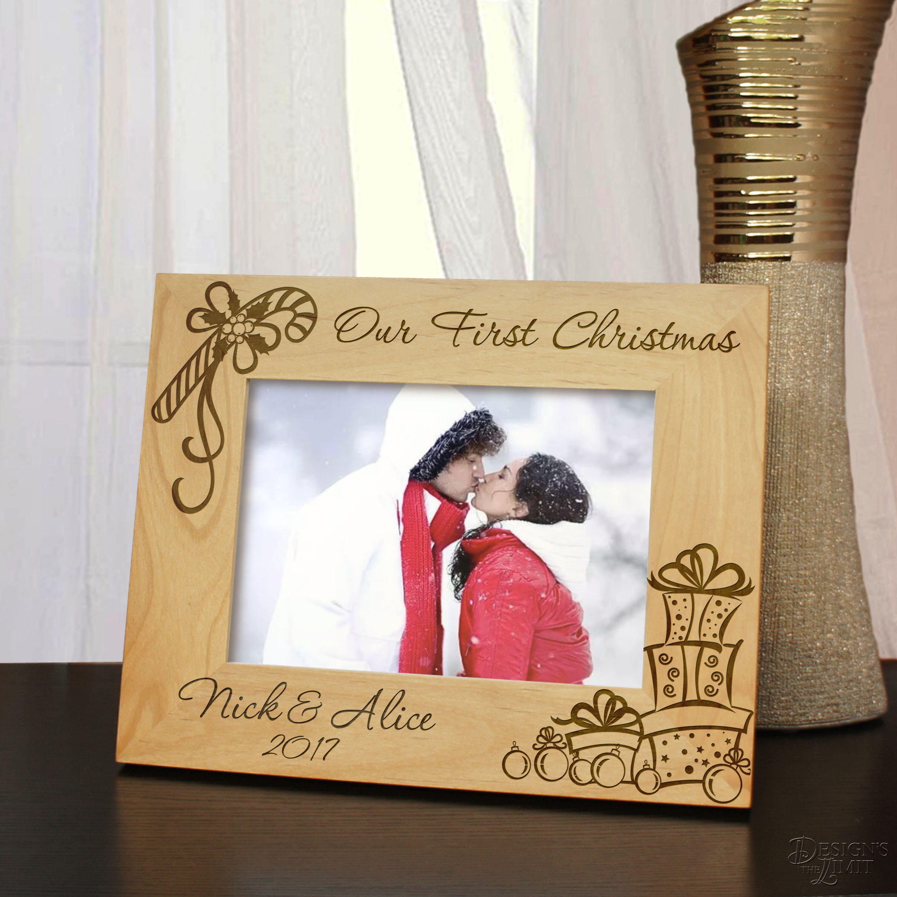 Our First Christmas Personalized Picture Frame Engraved With Text & Font Selection | Select Size Orientation