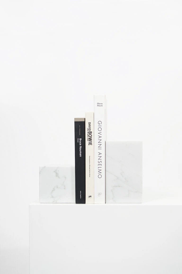 Heavy Marble Asymmetric Bookends | Bianco Carrara Minimalist Aesthetic Modern Bookends, Great Shelf Decor Objects For Study Room, Office
