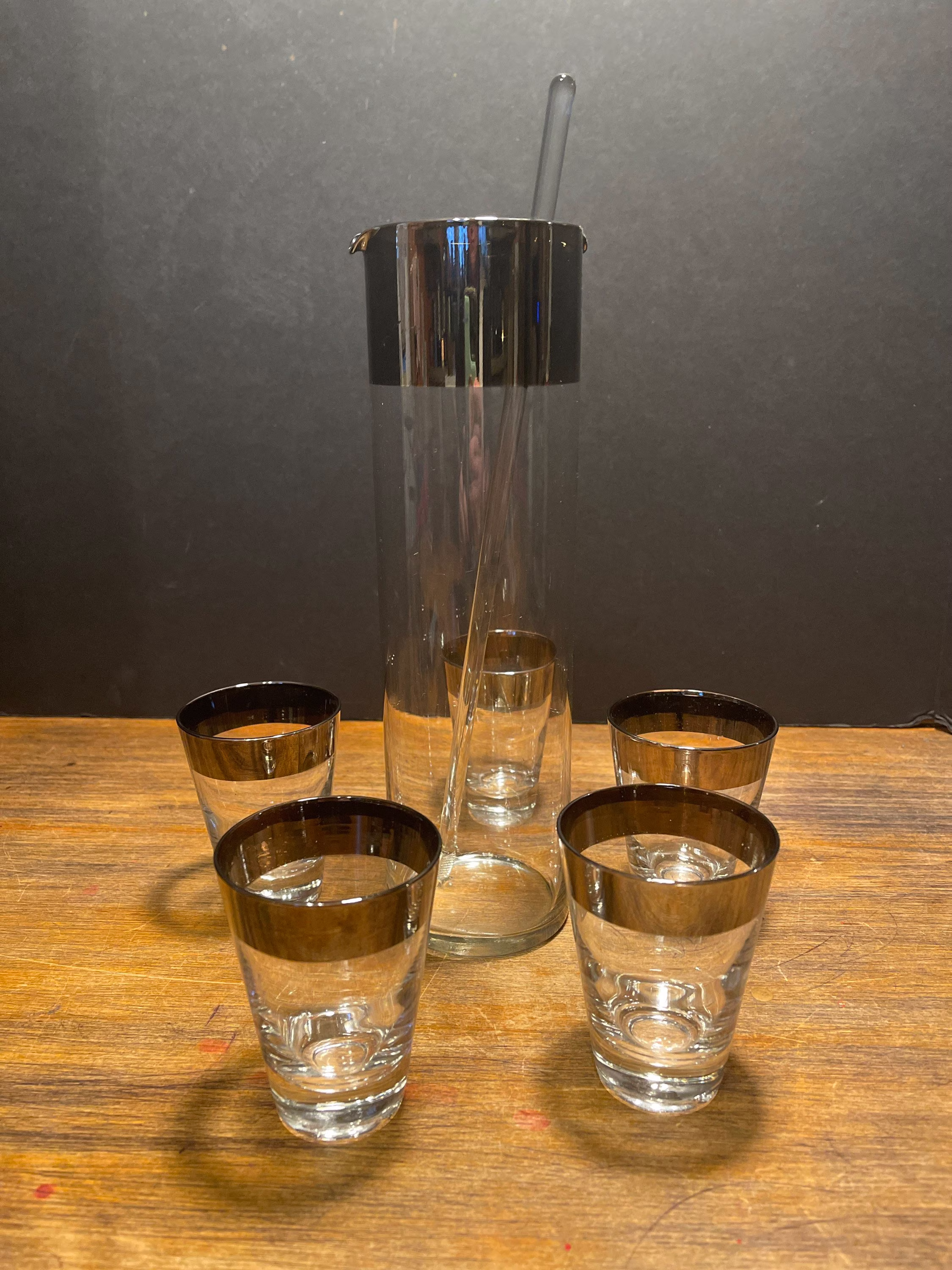 1950S Silver Banded Cocktail Set 7 Pieces Old Hollywood Glamour