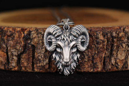 Ram Pendant, Silver Head Necklace Animal Aries Men's Jewelry Zodiac Women's Mens Accessory Gift