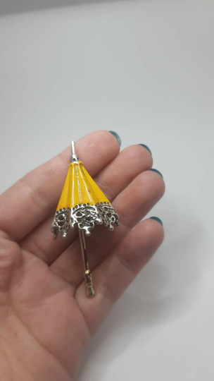 Rare Solid Silver Mini Umbrella, Dollhouse Silver & Enamel Umbrella