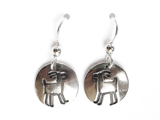 sterling Goat Petroglyph Earrings, Rock Art Jewelry, Ram Accessory, Capricorn Archeology Gift, Anthropologist Birthday Gift