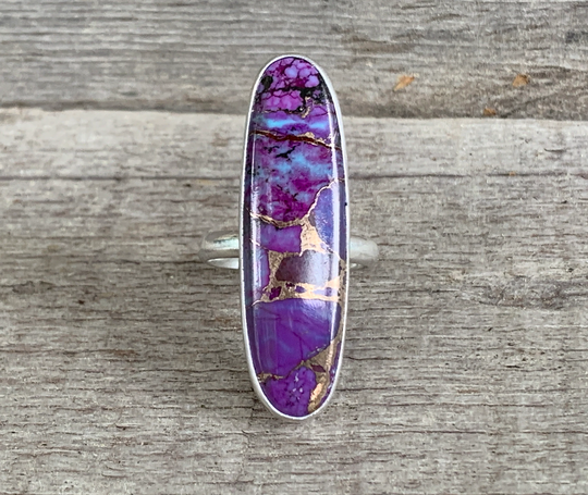 Long Oval Mohave Purple Copper Turquoise Sterling Silver Ring | December Birthstone Boho Made To Order