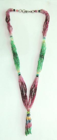 145 Ct Natural Faceted Multi Sapphire 4 Strands Stone Beads Necklace