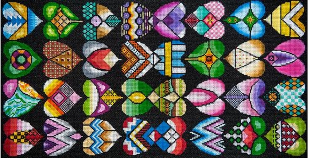 Needlepoint Handpainted Jp Hearts Galore 9x16 -Free Us Shipping
