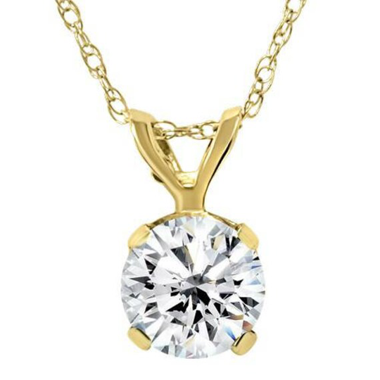 Large 3/4Ct Real Diamond Solitaire Pendant 14K Yellow Gold Womens Necklace
