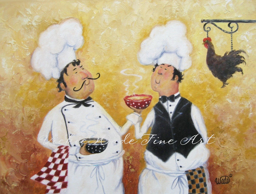 Fat Chefs Art Print, Chef Paintings, Art, Kitchen Art Wall Decor, Waiters, Cooks, Chicken Soup Chicken Soup Vickie Wade