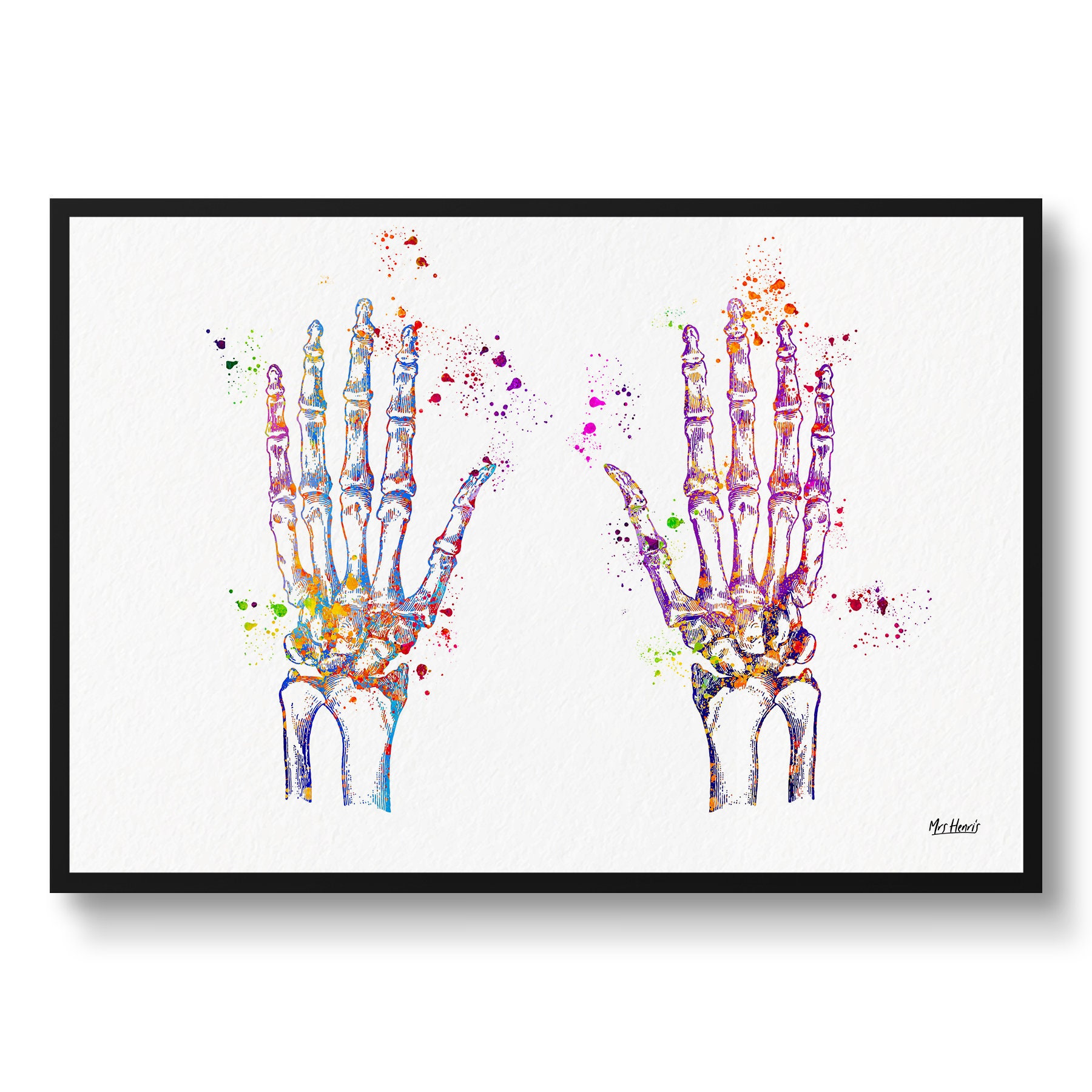 Hand Bones Anatomy Watercolour Print Surgeon Massage Medical Doctor Office Clinic Wall Art