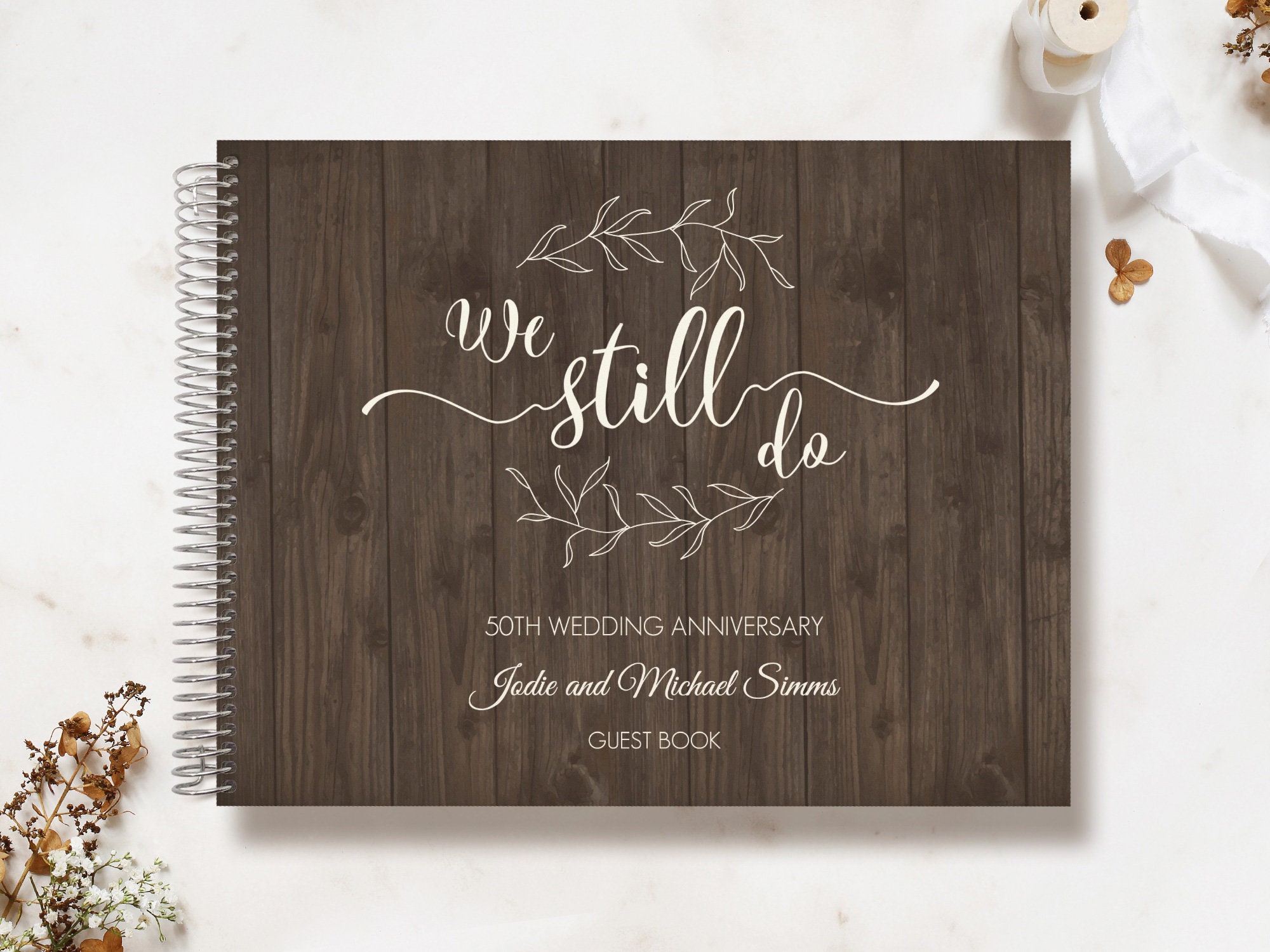 Anniversary Guest Book | Guestbook Custom Registry Rustic Woodgrain