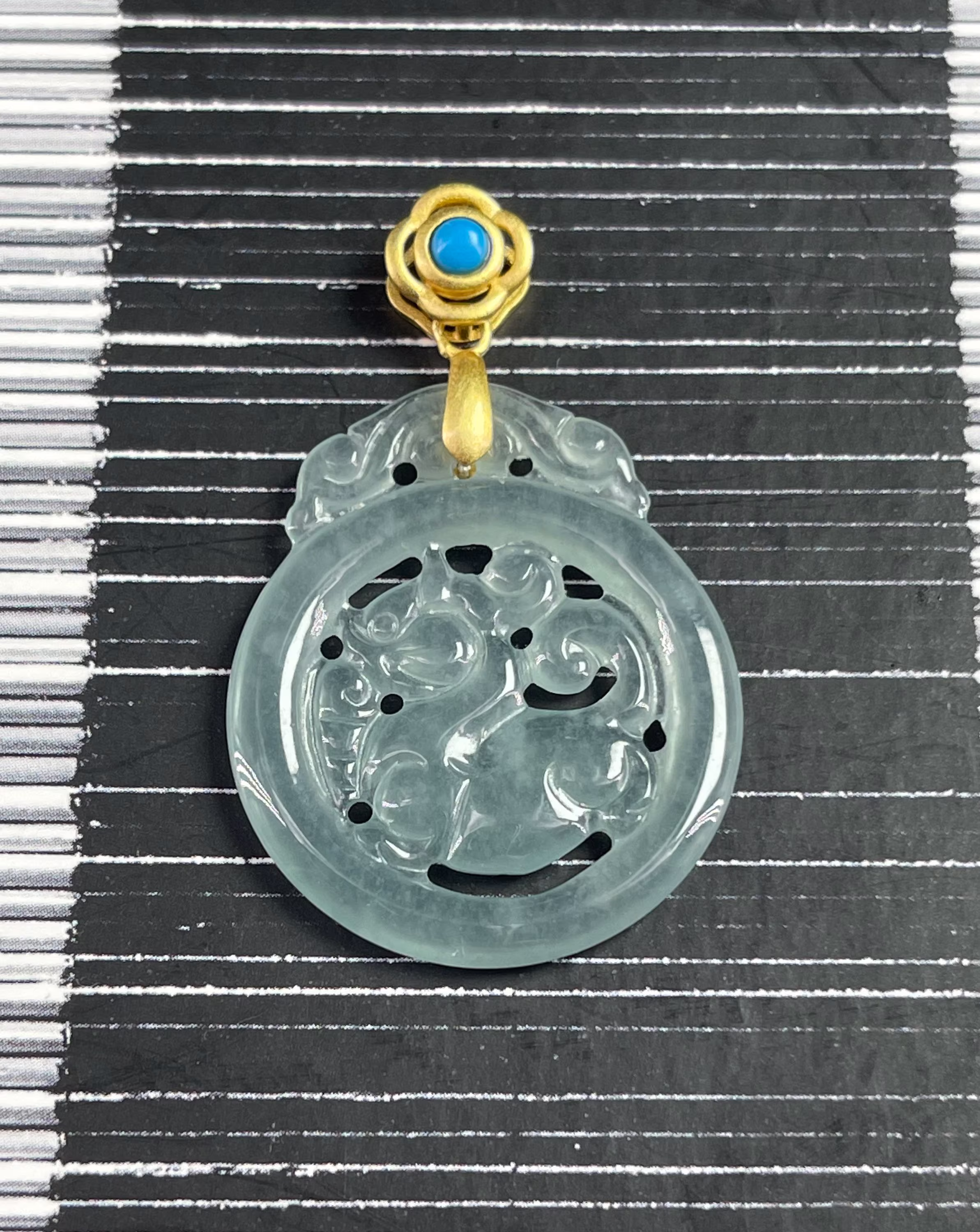 Certified Icy Highly Translucent Carved Light Blue Qilin Dragon Jadeite Jade Grade A Pendent