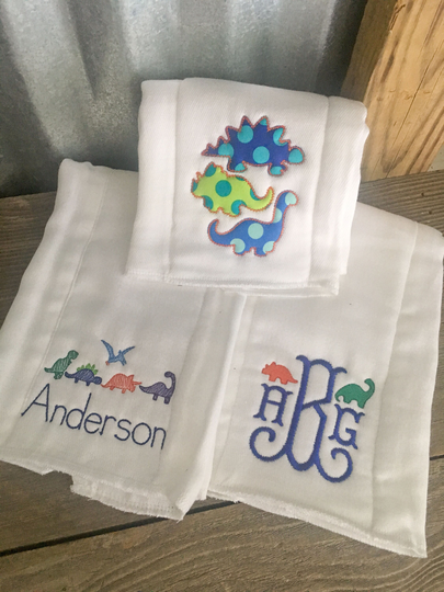 Burp Cloth Set/Dinosaur Themed Set Of Burps With Monogram