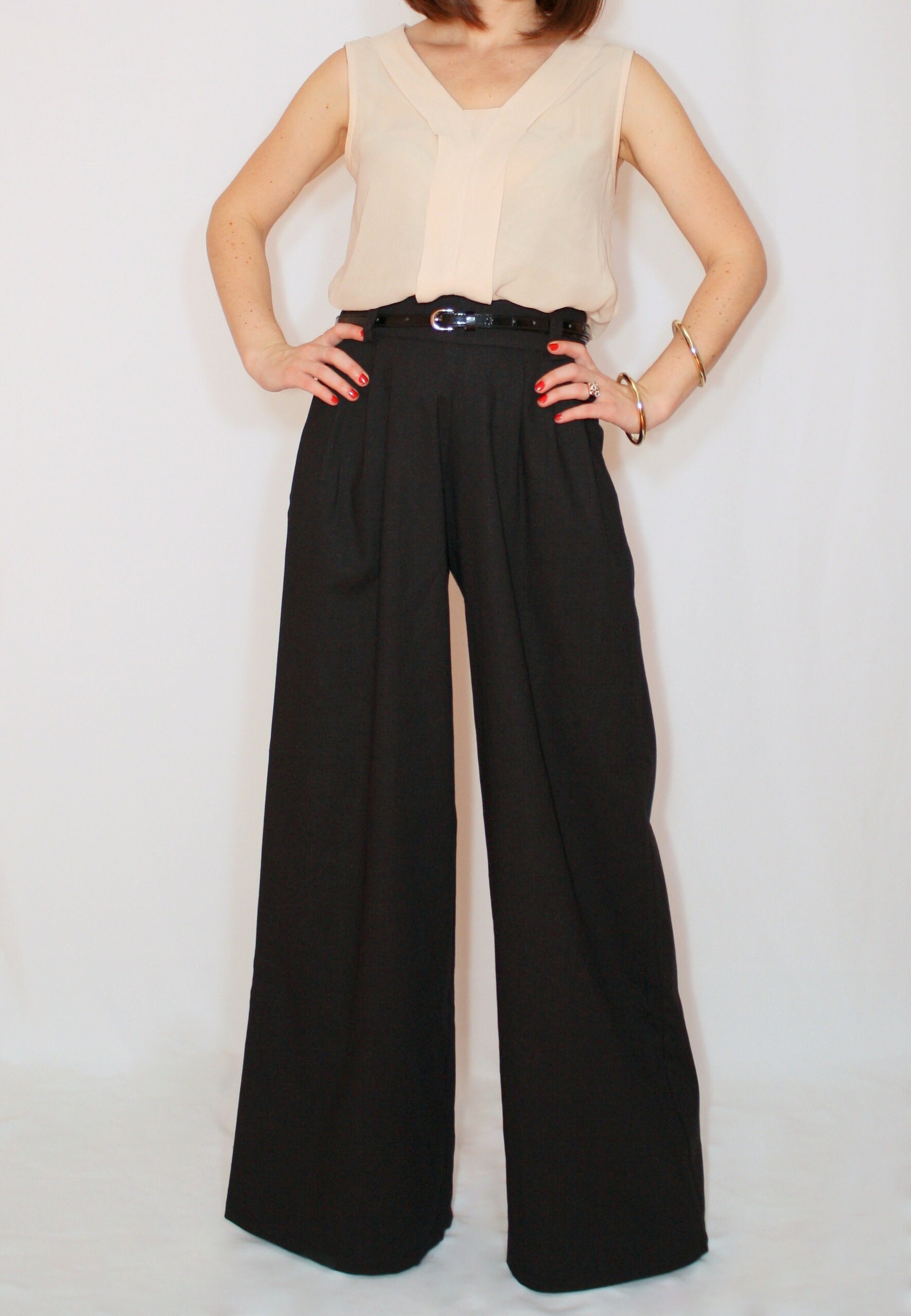 Black Linen Pants, Wide Leg Loose Summer Pants