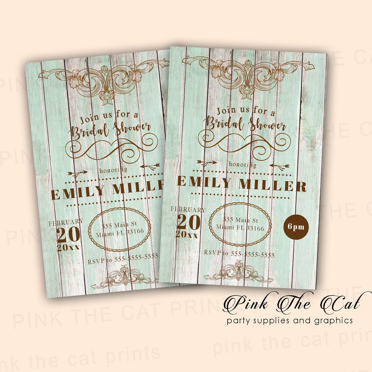 Rustic Bridal Shower Wood Invitation - Country Style Party Rystic Wedding Printable