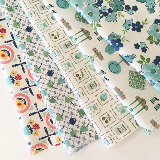 Lori Holt Cook Book Fabric Fat Quarter Bundle - 5Pc White & Blue Color
