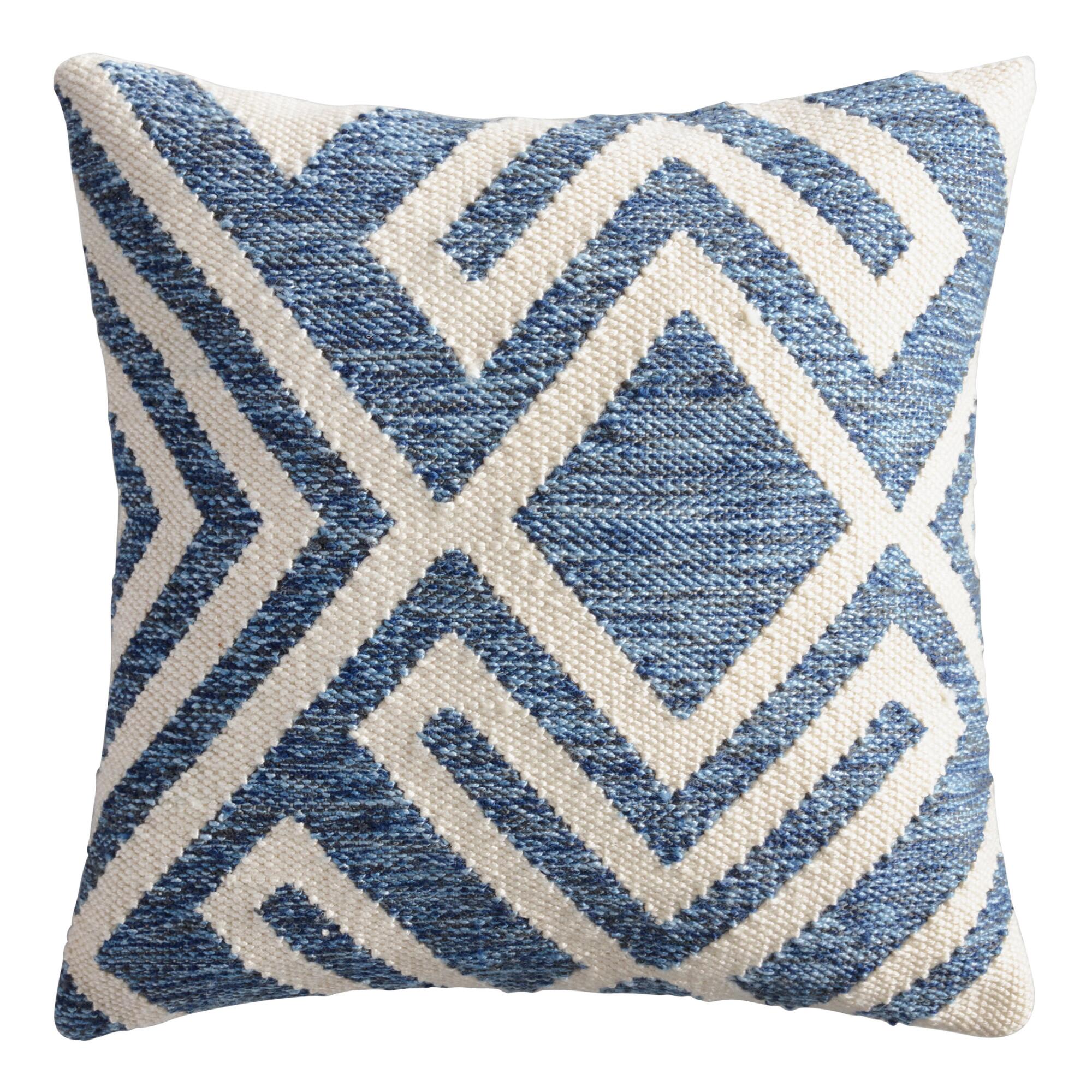 Blue and Ivory Geometric Indoor Outdoor Patio Throw Pillow by World Market