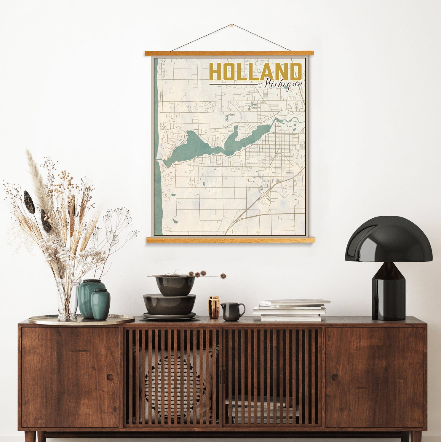 Holland Michigan Street Map | Hanging Canvas Of Printed Marketplace