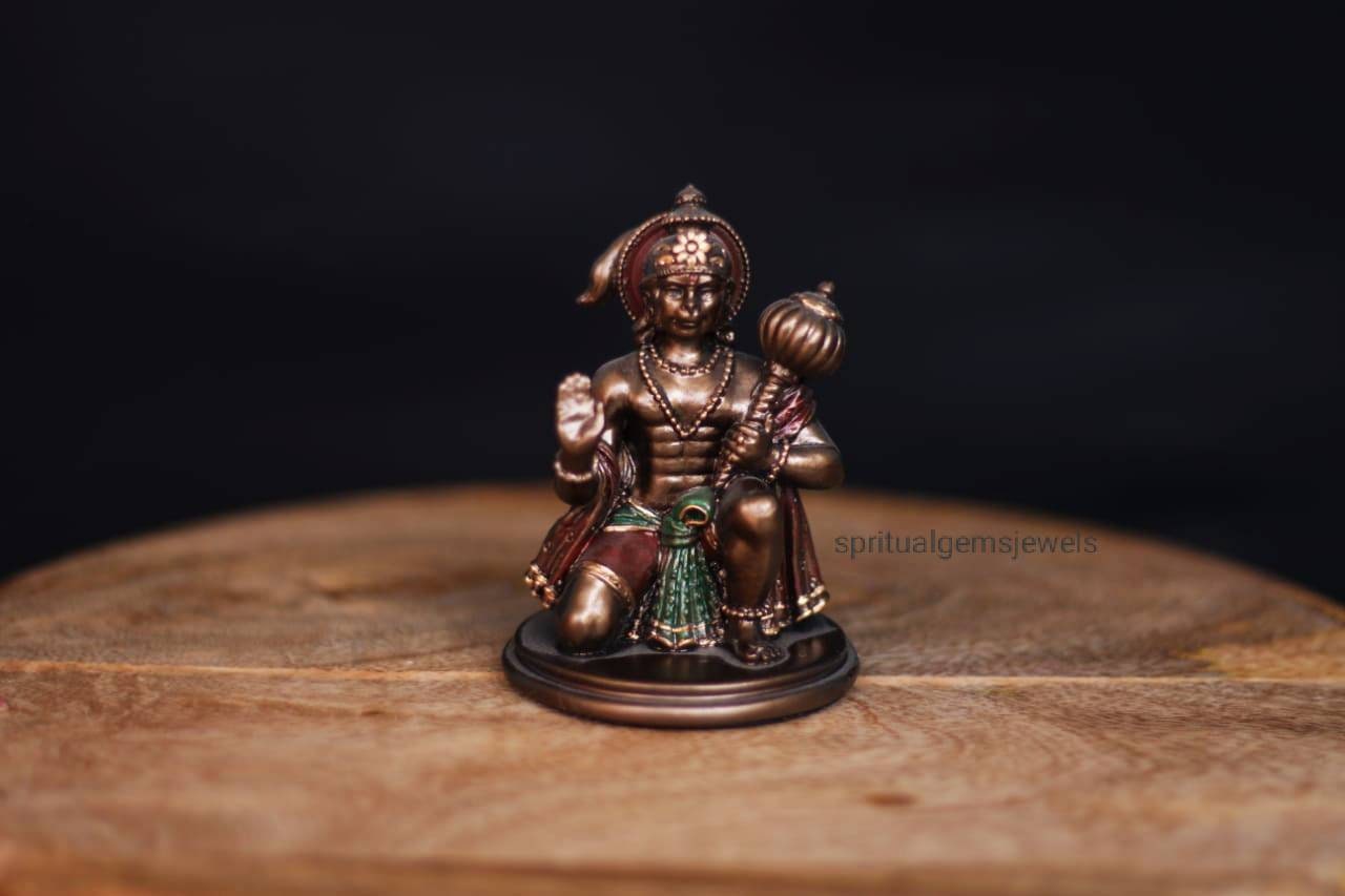 Hanuman Statue - Lord Ram Bhakt With Bronze Finish For Car Dashboard & Altar 3 Inches Sitting Idol