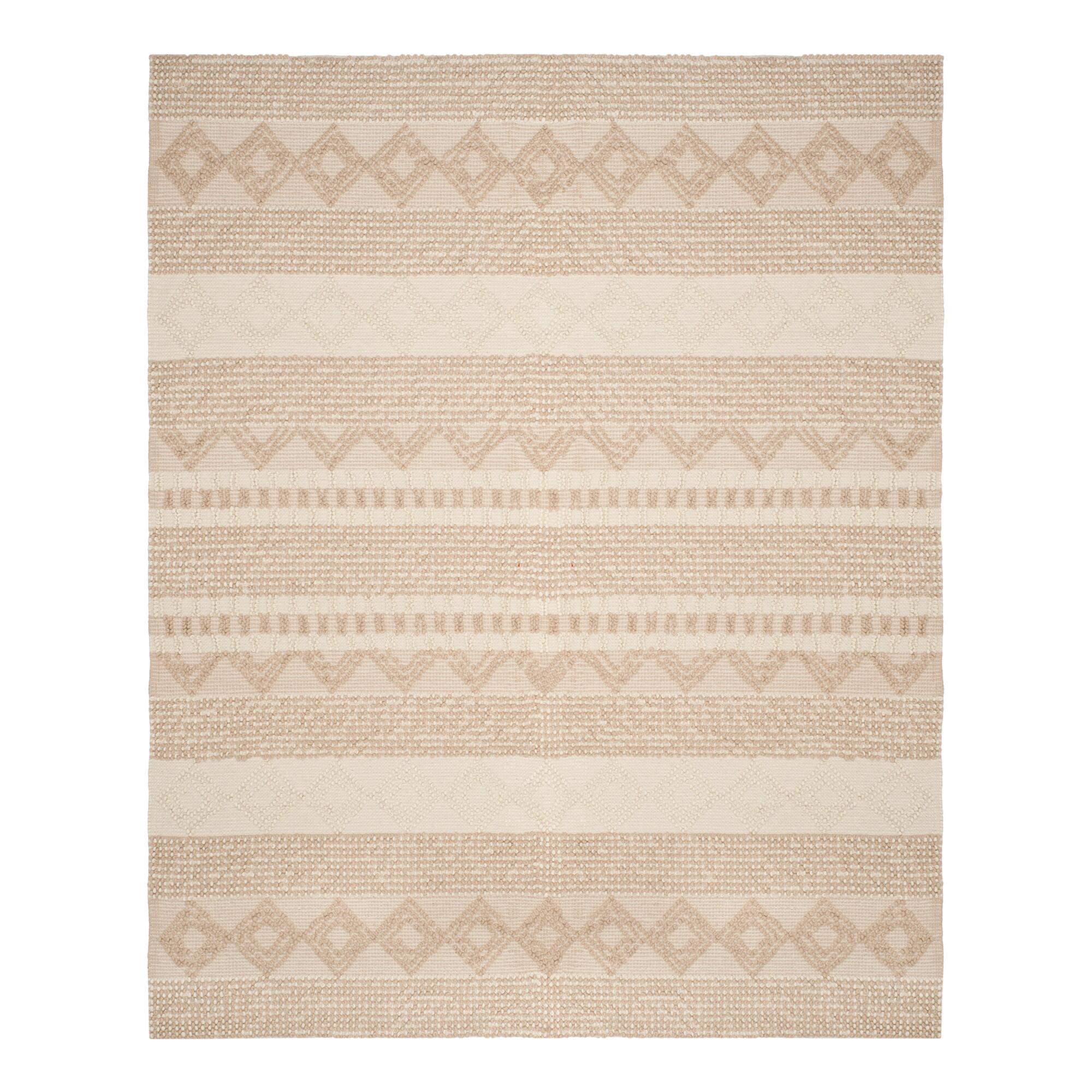 Beige And Ivory Geo Stripe Wool Blend Lucille Area Rug: White - 5' x 8' by World Market