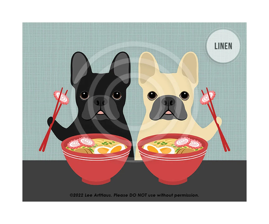 560Dp Two French Bulldogs Eating Ramen Wall Art - Bulldog Gifts Bowl Frenchie Mom Dog Artwork