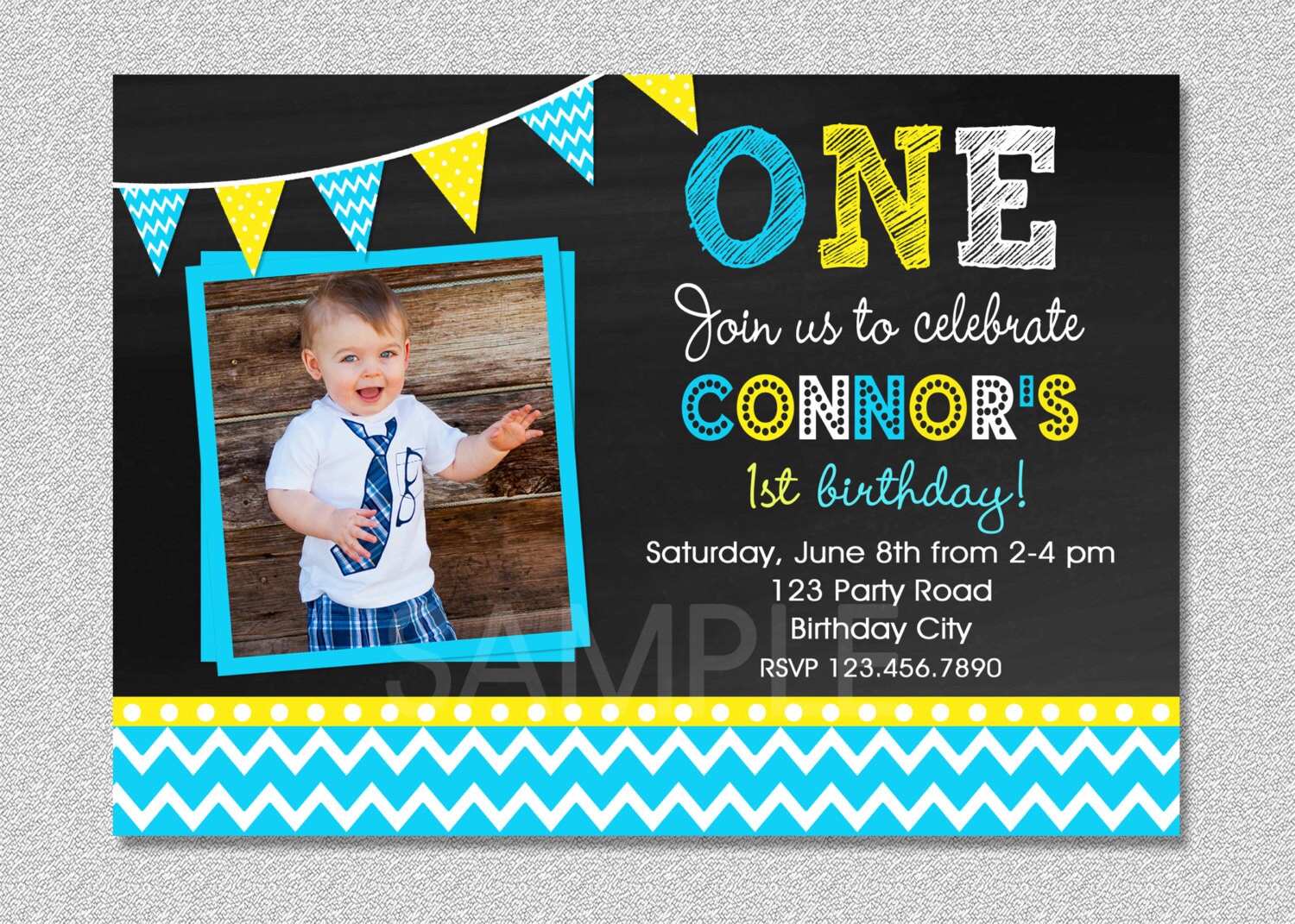 Chalkboard Birthday Invitation , Chevron Boys