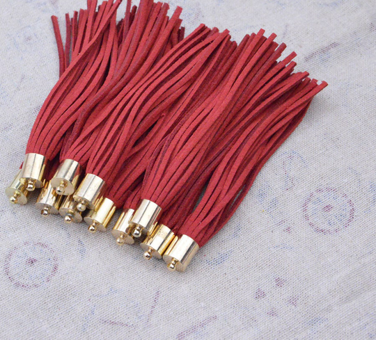 3.25'' Large Tassel Charms, 10 Pcs/20 Pcs Tassels For Keychains, Red Faux Suede Leather With Gold Copper Cap