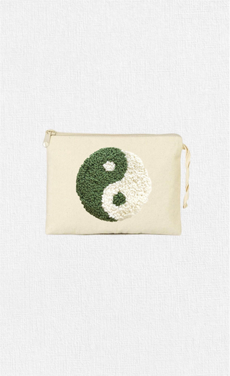 Hand Tufted Punch Needle Yin Yang Pouch, Embroidered Clutch, Makeup Cosmetics Bag, Pencil Case, Fun Rug Purse, Ecofriendly Gift Kit