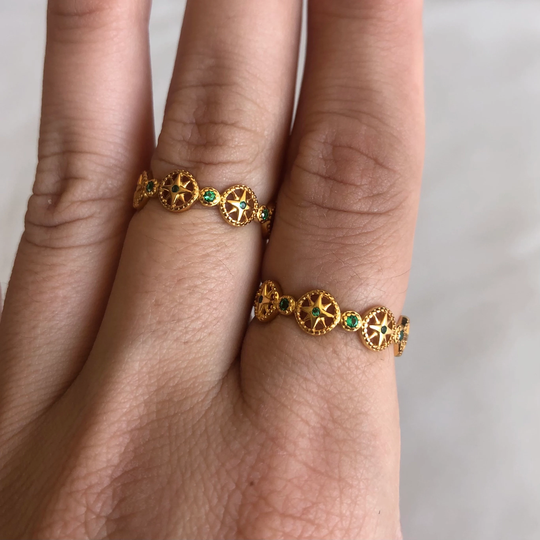 North Star Green Cz Adjustable Ring, 14Kt Gold Vermeil, .925 Sterling Silver, Hypoallergenic, For Sensitive Skin, Stackable Minimalist Rings