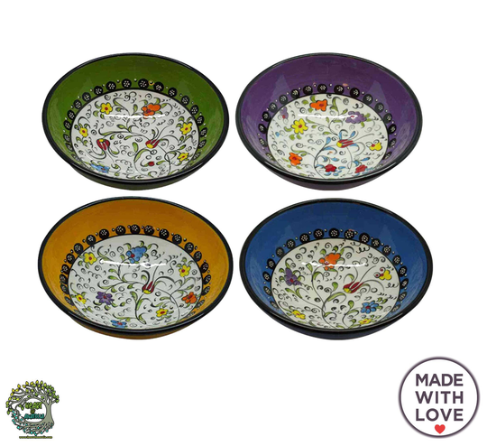 4x 6 Inch Large Bowls Set Turkish Ceramic Salad Pasta Fruit Cookie Serving Unique Handmade Cereal Yarn Ramen Pottery Gift