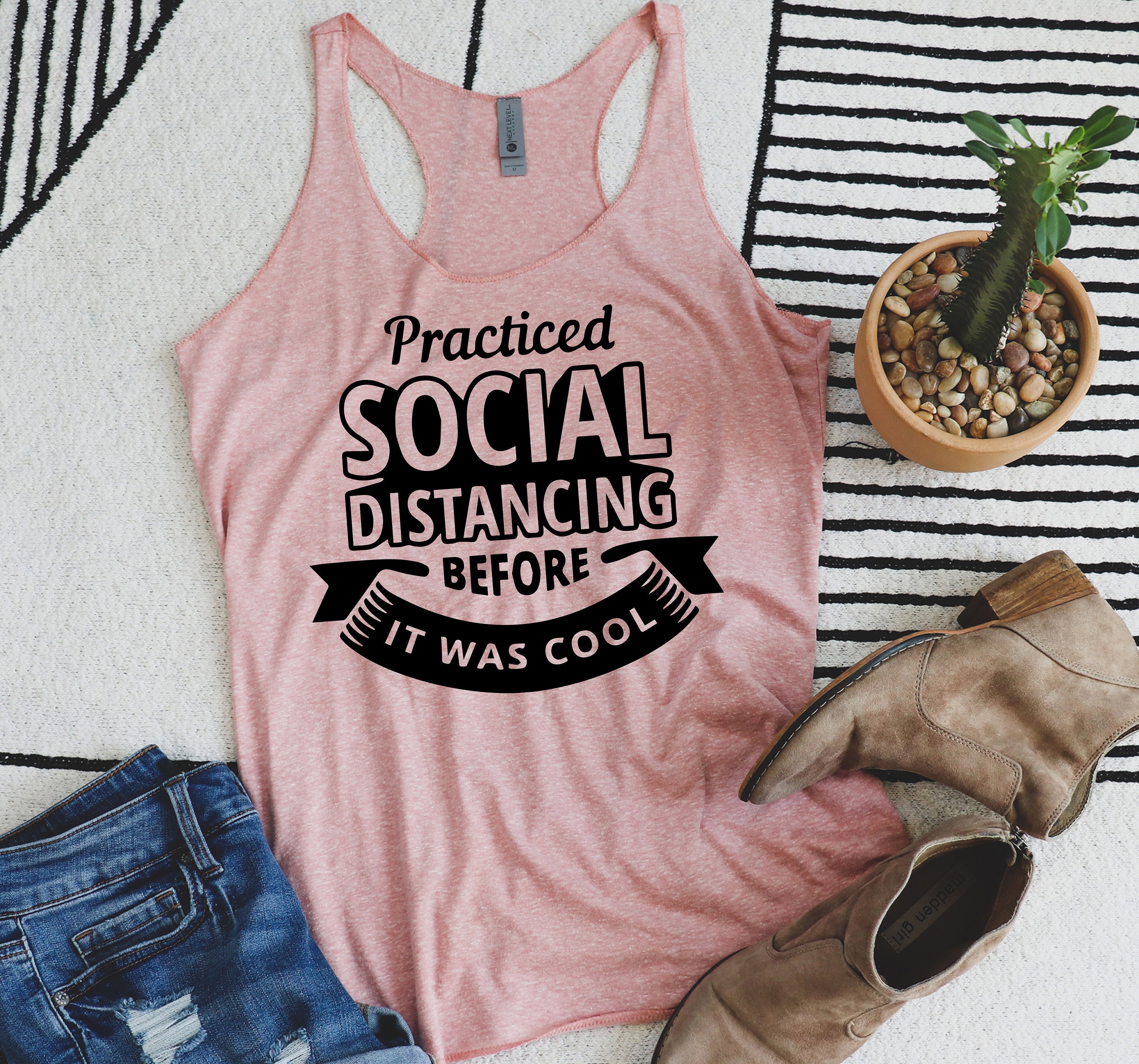 Womens Tank Tops Social Distancing Practiced Before It Was Cool Cute Top - Screen Printed- Fast Free Shipping
